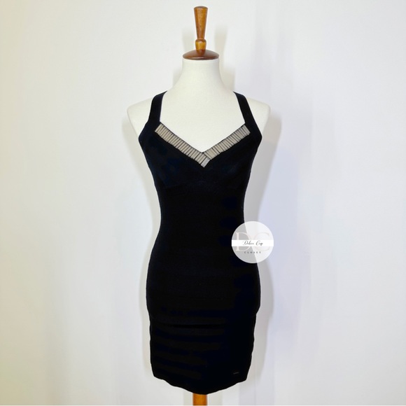 GUESS mini black dress LUXE BANDAGE Size Small - Picture 1 of 7